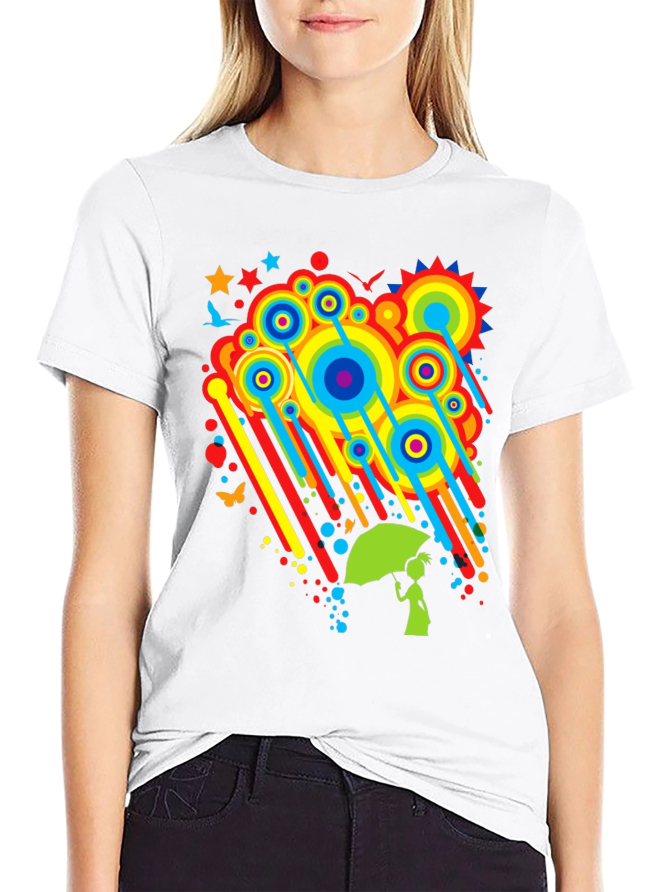 Rainbow Rain Black T-Shirt - Funky Graphic Tee