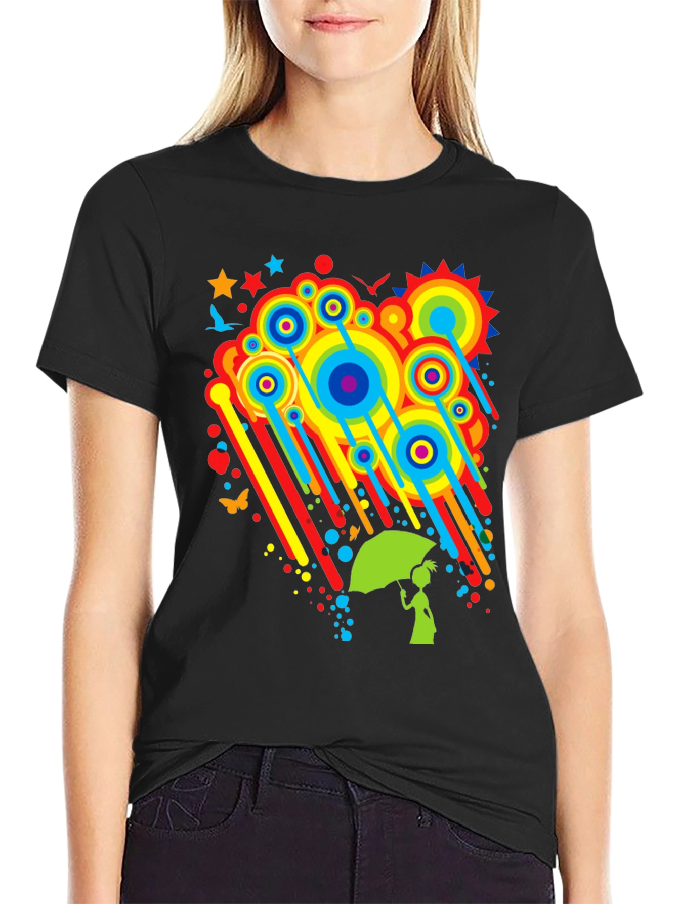 Rainbow Rain Black T-Shirt - Funky Graphic Tee
