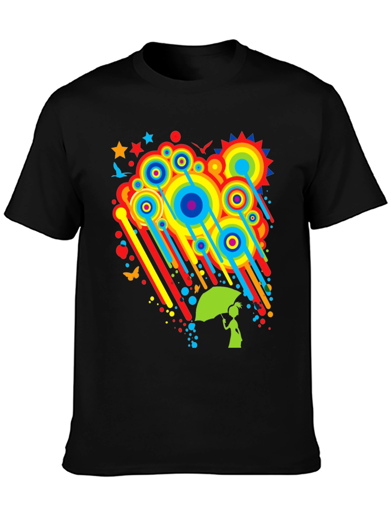 Rainbow Rain Black T-Shirt - Funky Graphic Tee