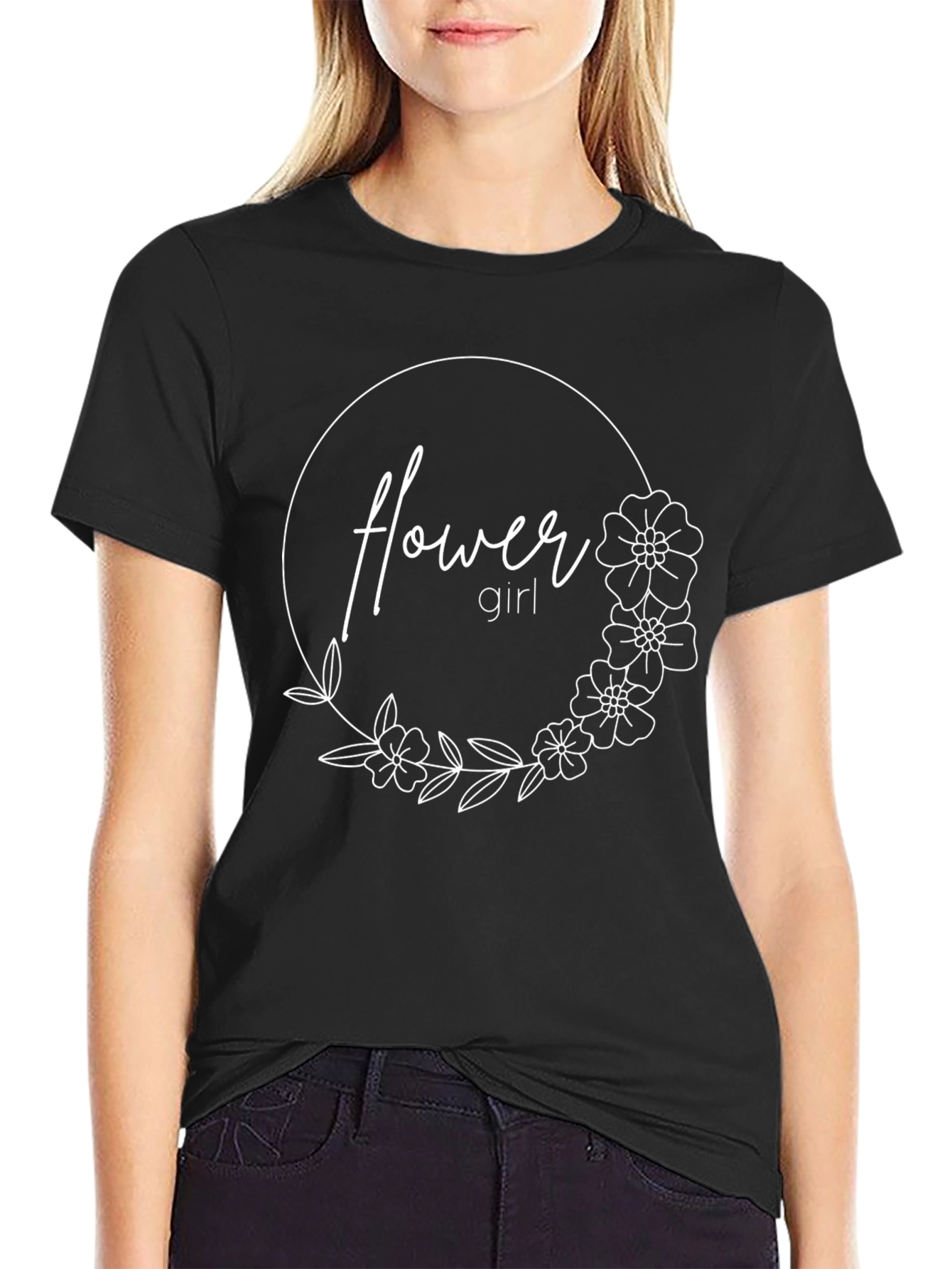 Flower Girl Graphic Tee - Floral Wreath Design