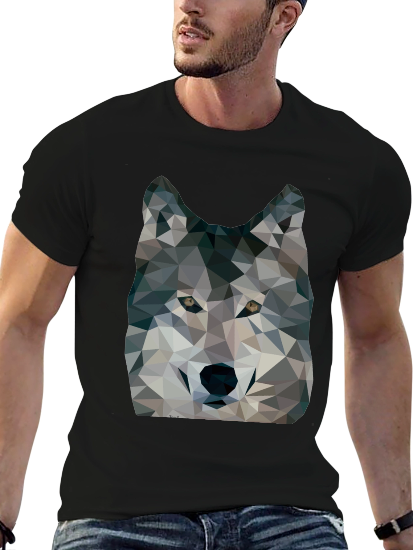 Geometric Wolf Graphic Mens Black T-Shirt