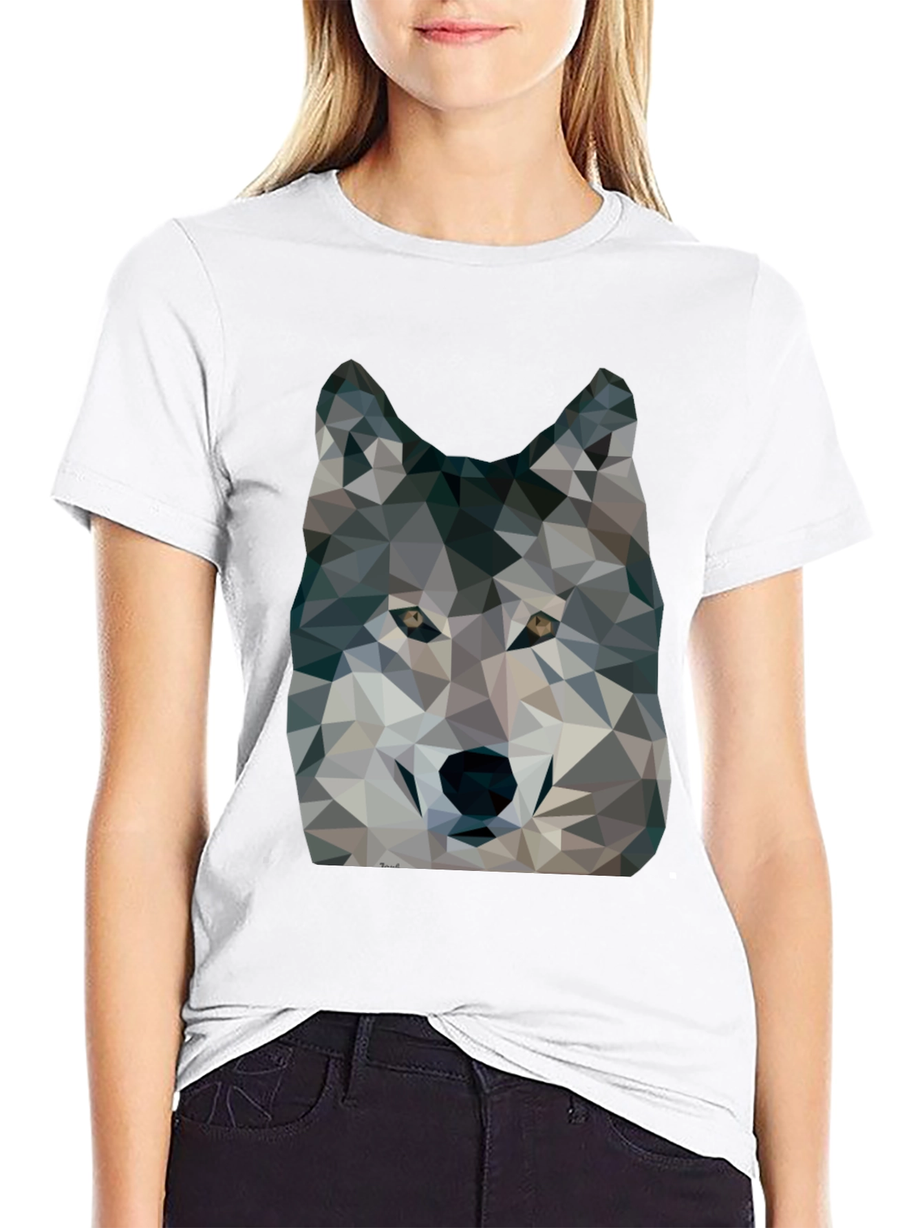 Geometric Wolf Graphic Mens Black T-Shirt