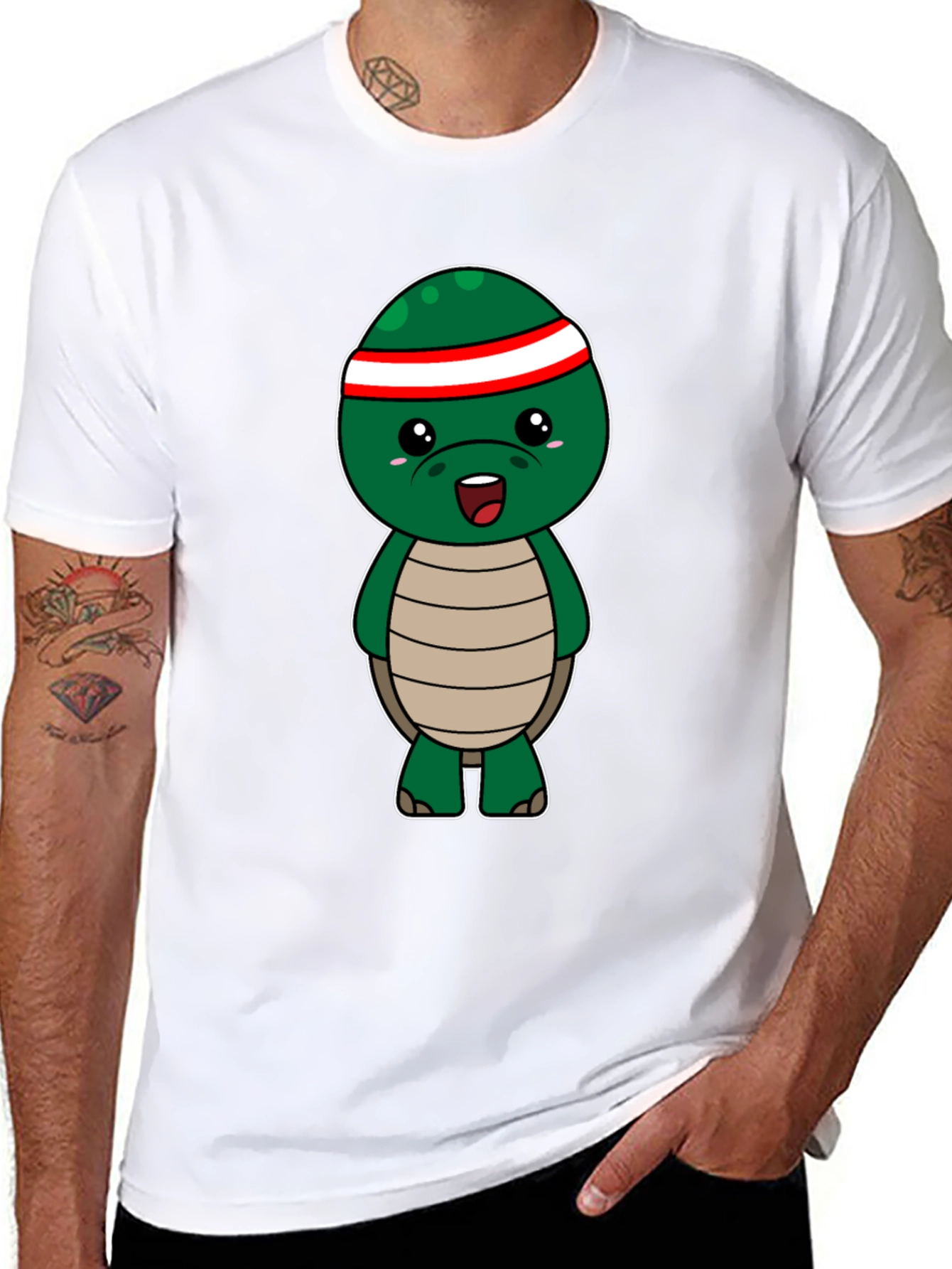 Cute Turtle Graphic Tee - Black Cotton T-Shirt