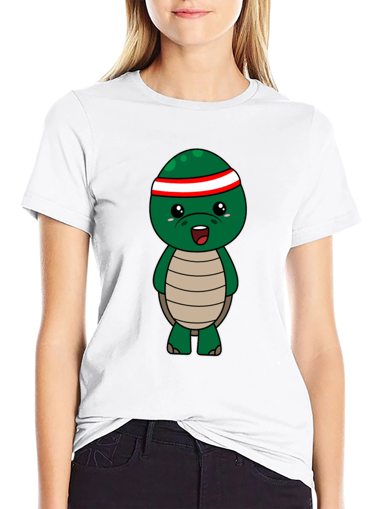 Cute Turtle Graphic Tee - Black Cotton T-Shirt