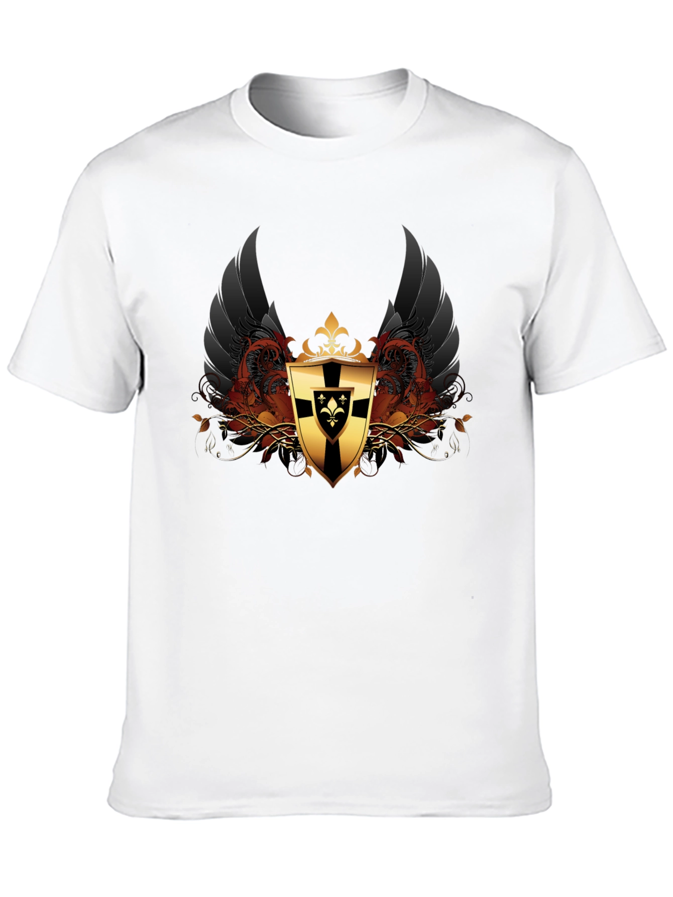 Black T-Shirt with Medieval Knight Shield Design
