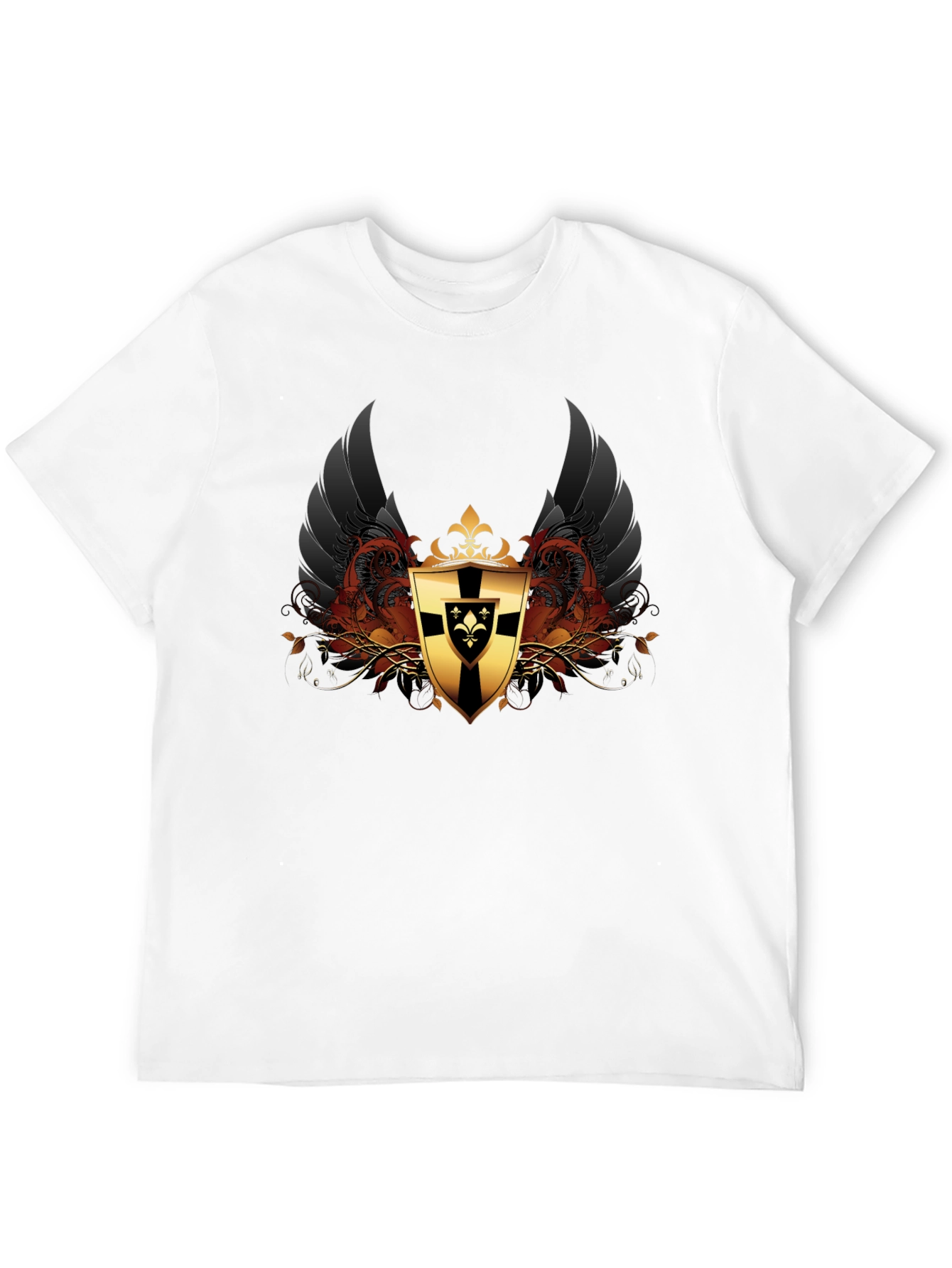 Black T-Shirt with Medieval Knight Shield Design