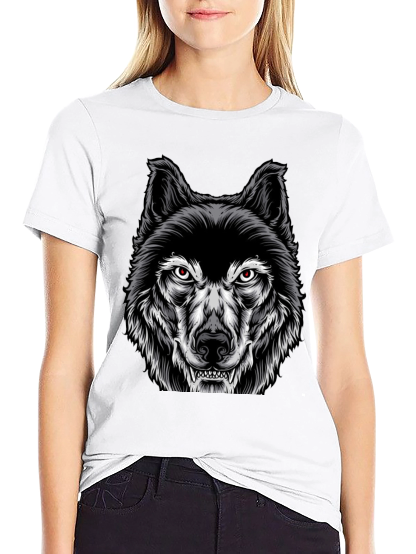 Mens Black Wolf Graphic Print T-Shirt