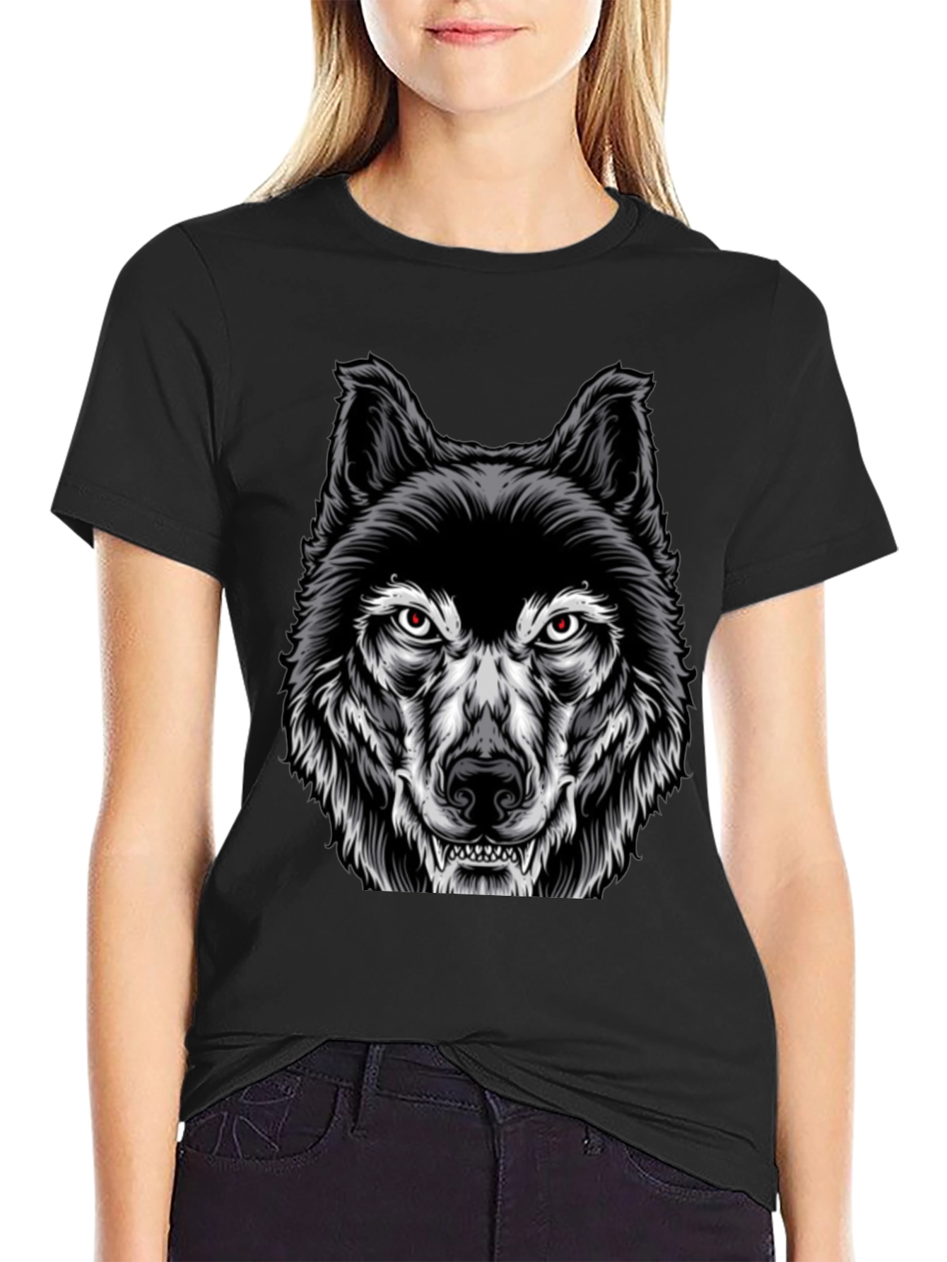 Mens Black Wolf Graphic Print T-Shirt