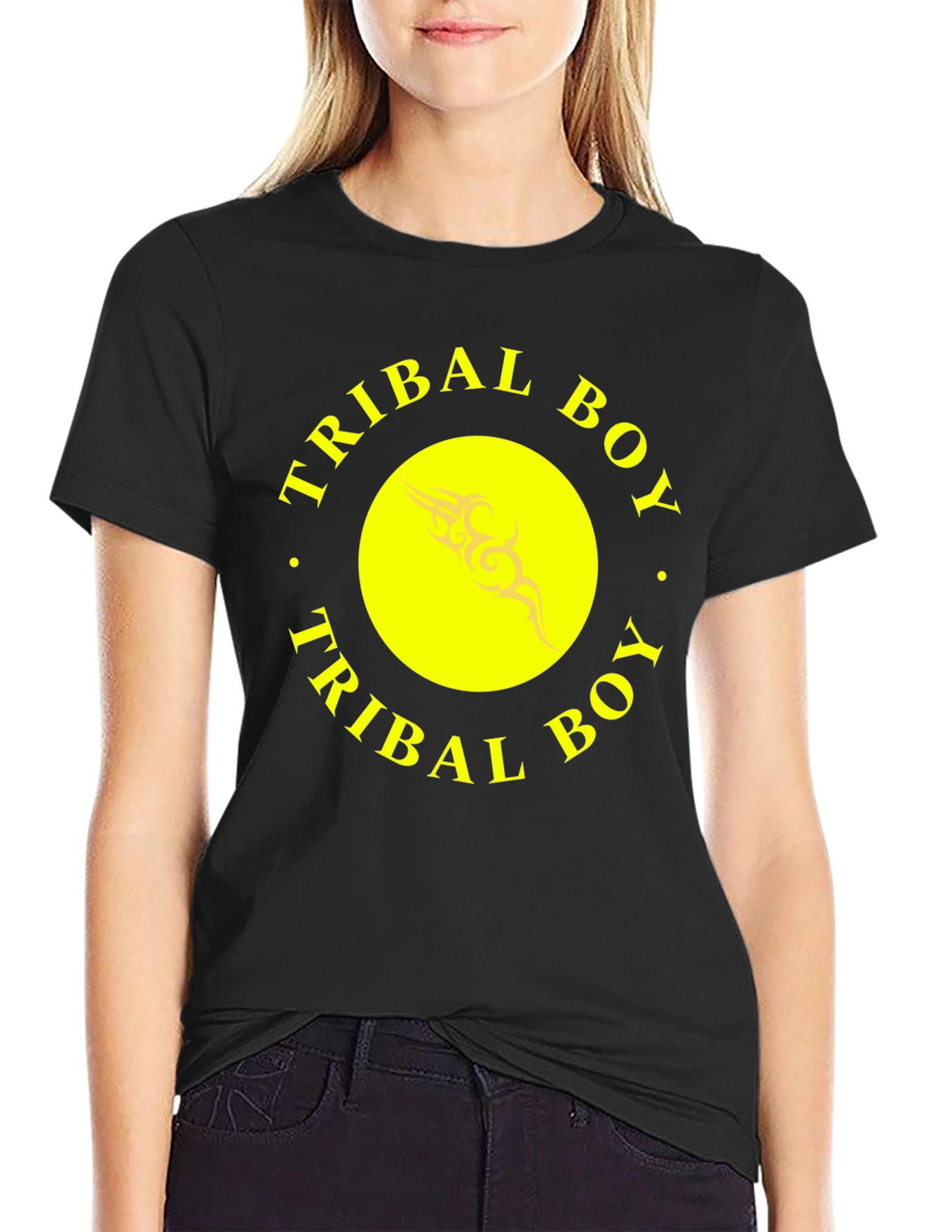 Tribal Boy Black T-Shirt - Yellow Design