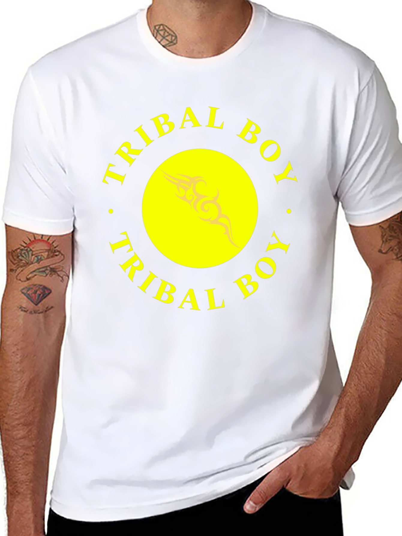 Tribal Boy Black T-Shirt - Yellow Design