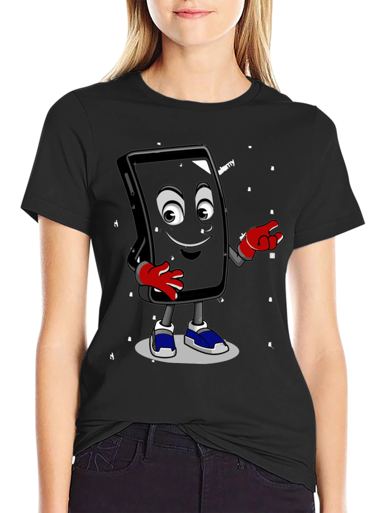Cartoon Phone Graphic Black T-Shirt