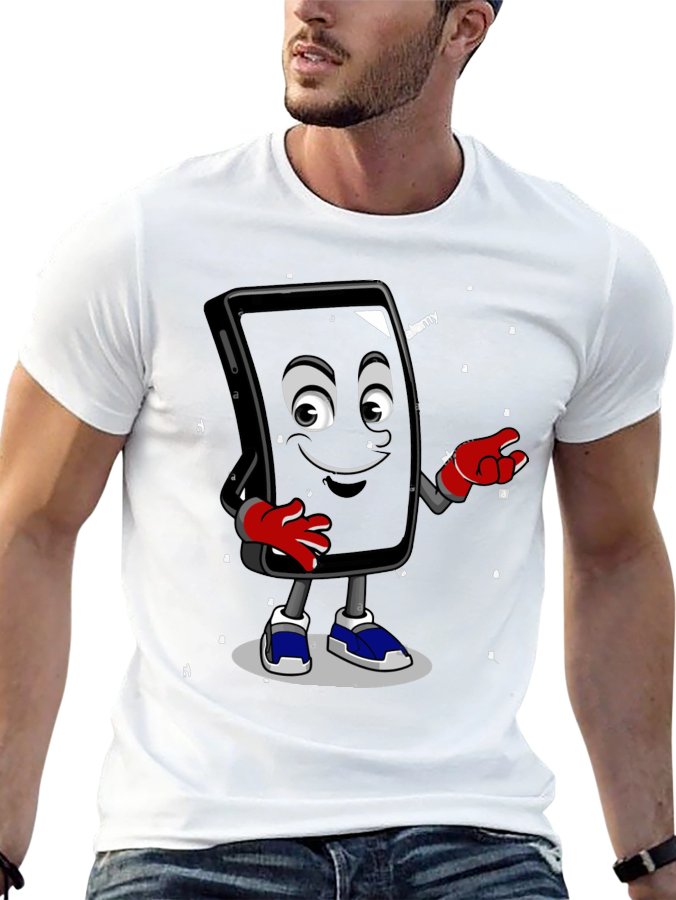 Cartoon Phone Graphic Black T-Shirt