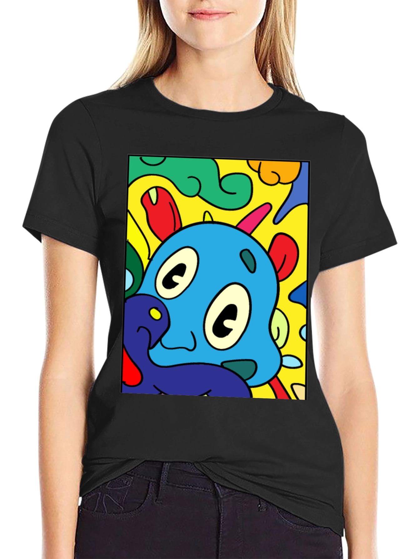 Cartoon Character Graphic Black T-Shirt