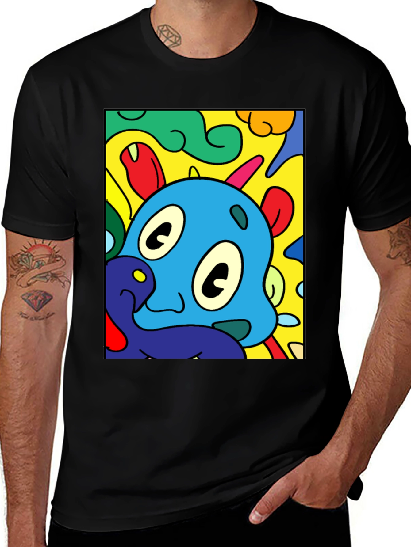Cartoon Character Graphic Black T-Shirt