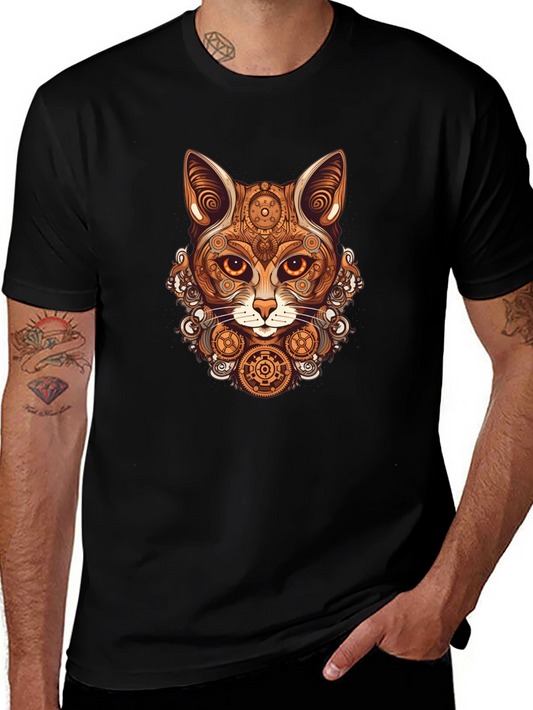 Steampunk Cat T-Shirt - Gearwork Feline Design
