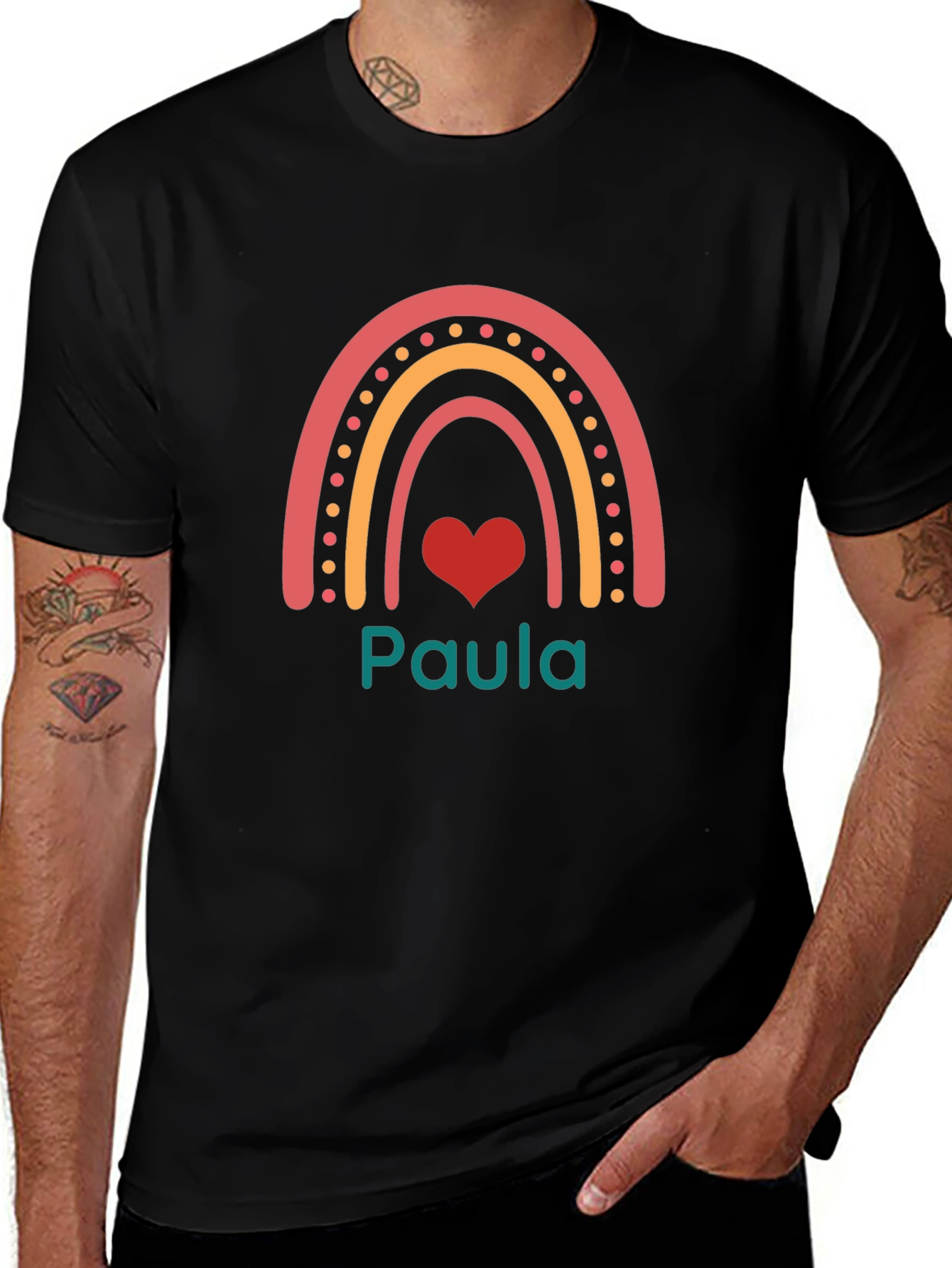 Paula Rainbow Heart Graphic Tee - Black Casual T-Shirt