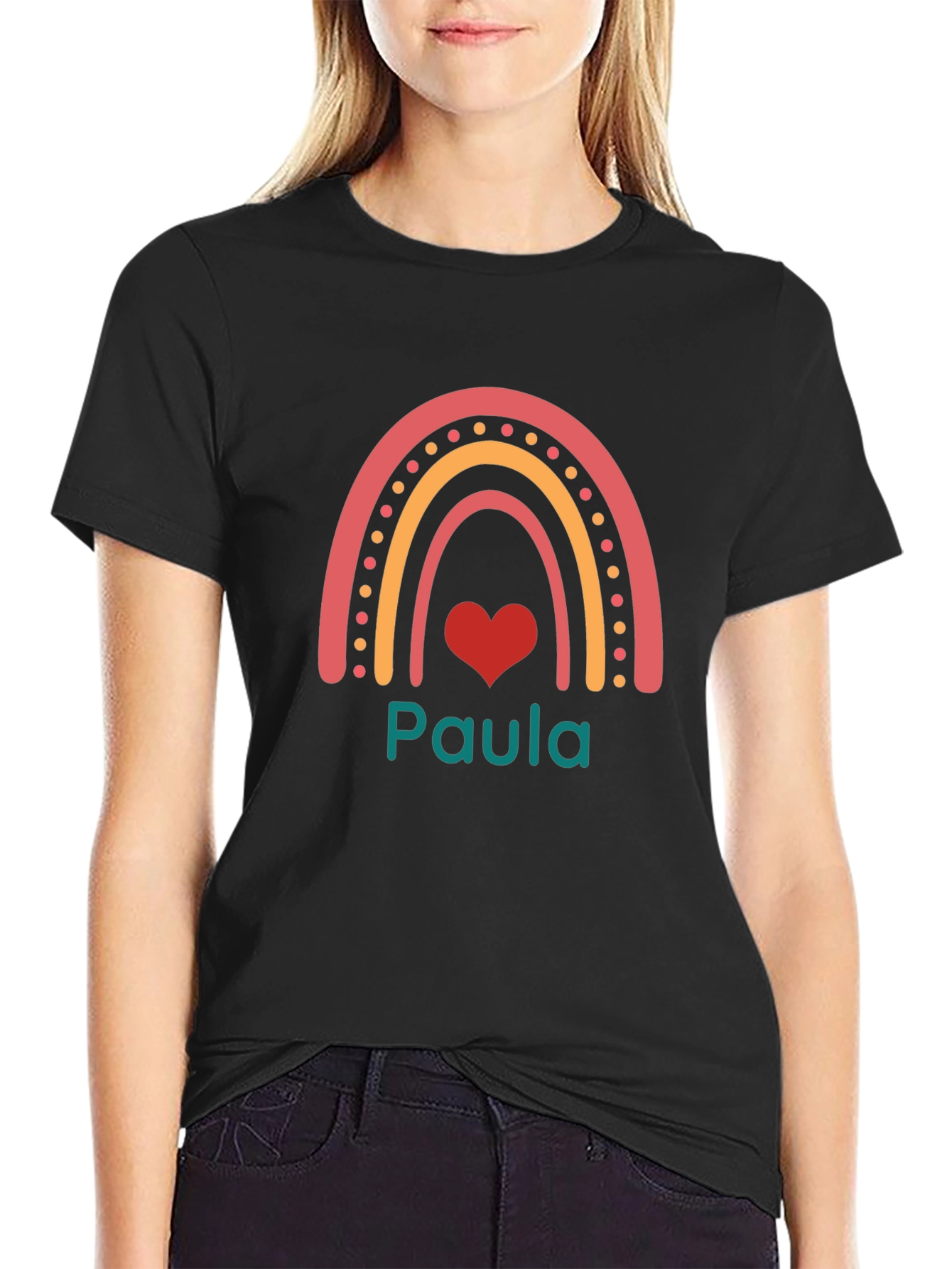 Paula Rainbow Heart Graphic Tee - Black Casual T-Shirt