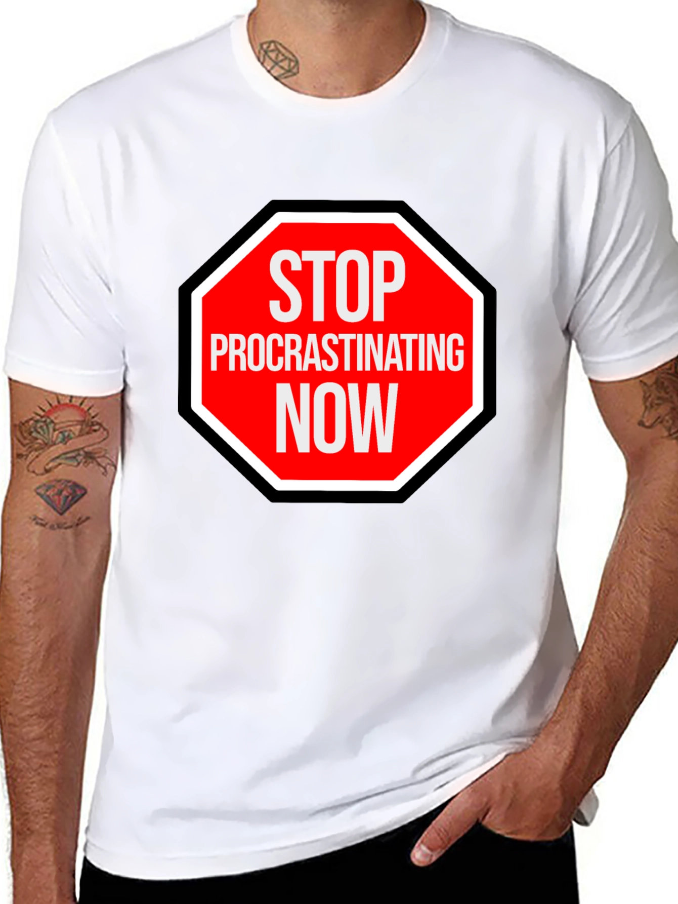 Stop Procrastinating Now Graphic Tee - Black
