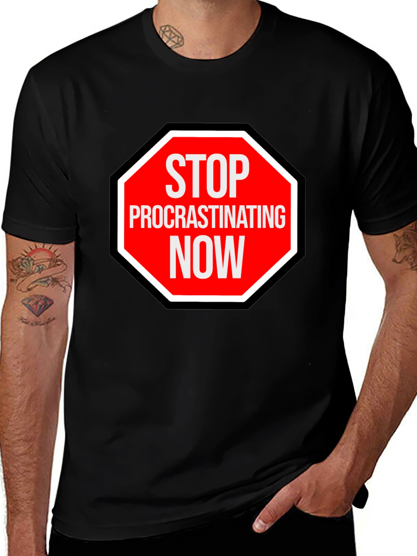 Stop Procrastinating Now Graphic Tee - Black