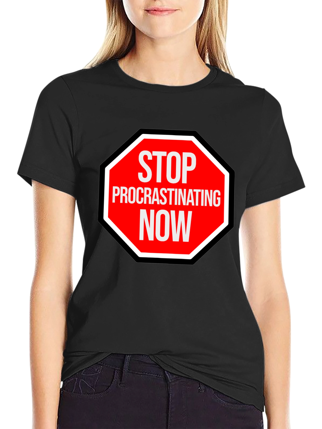 Stop Procrastinating Now Graphic Tee - Black
