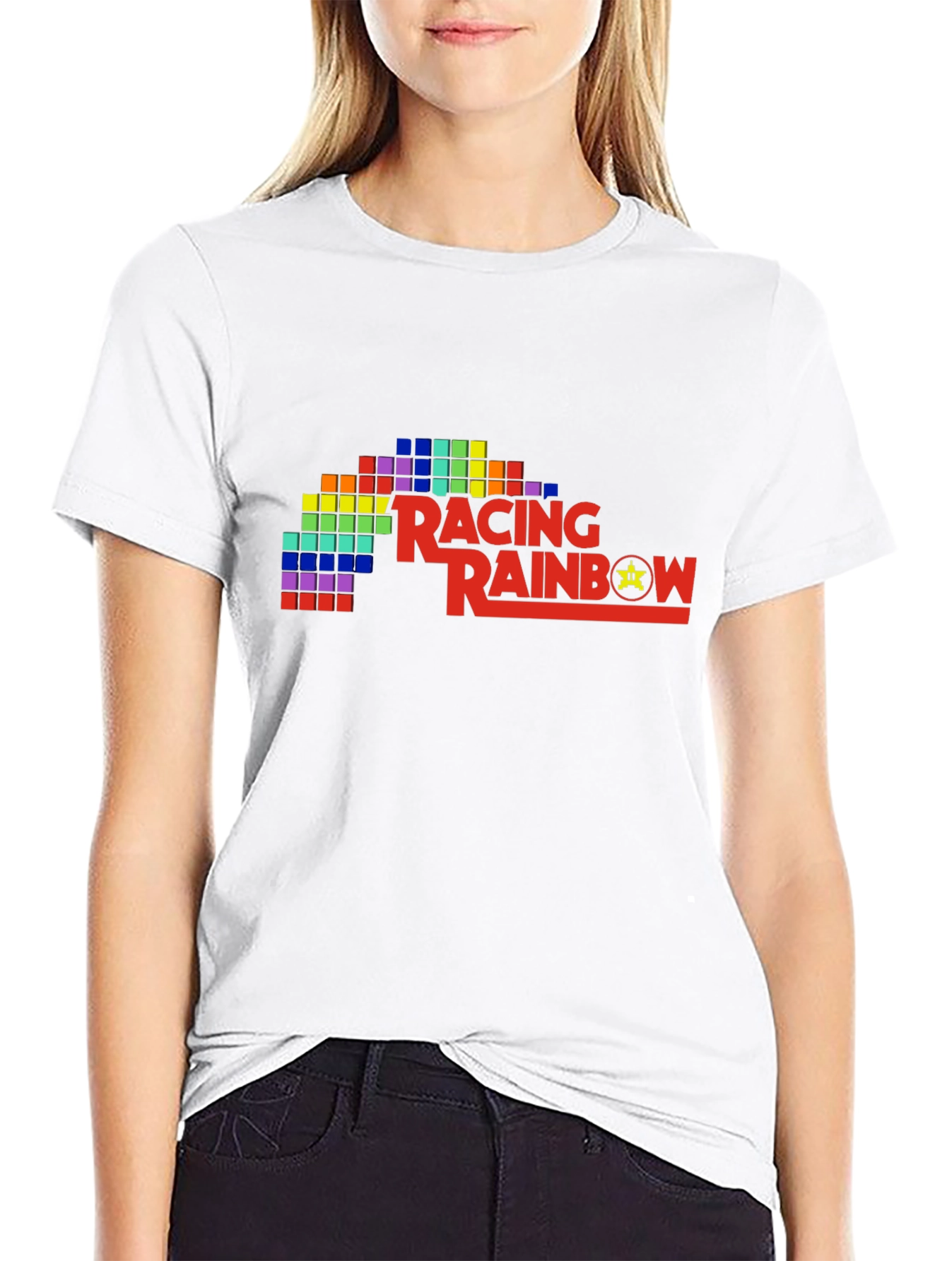 Retro Racing Rainbow Black T-Shirt