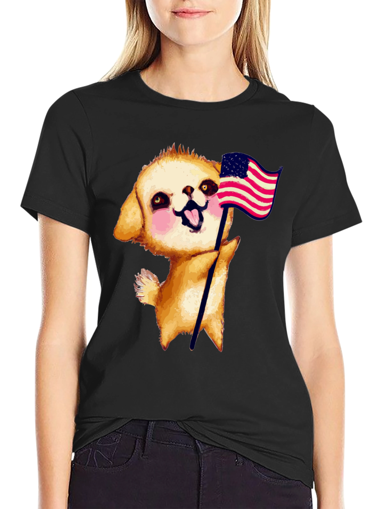 Puppy American Flag Graphic Tee