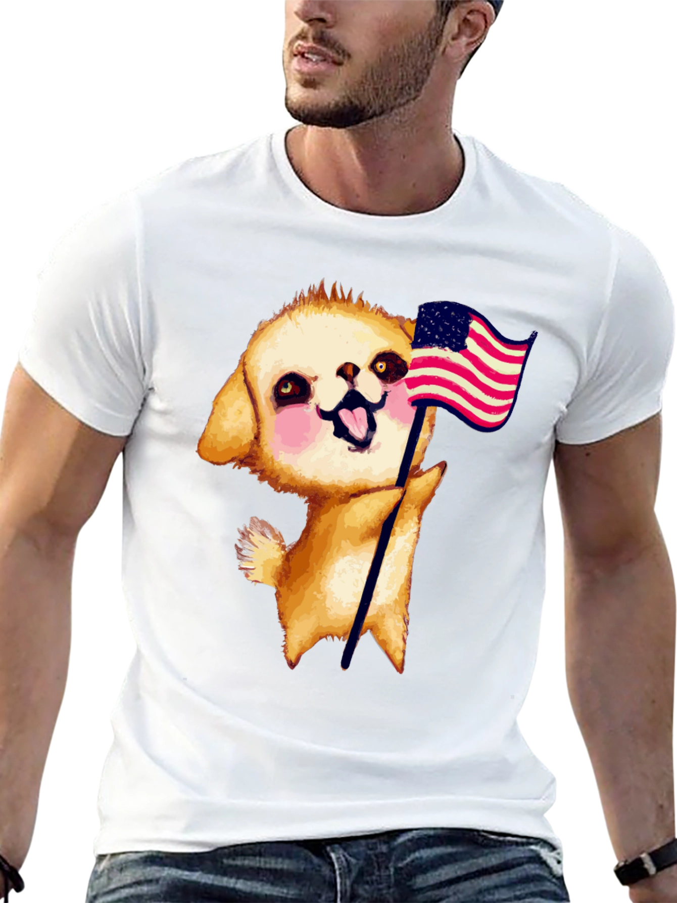 Puppy American Flag Graphic Tee