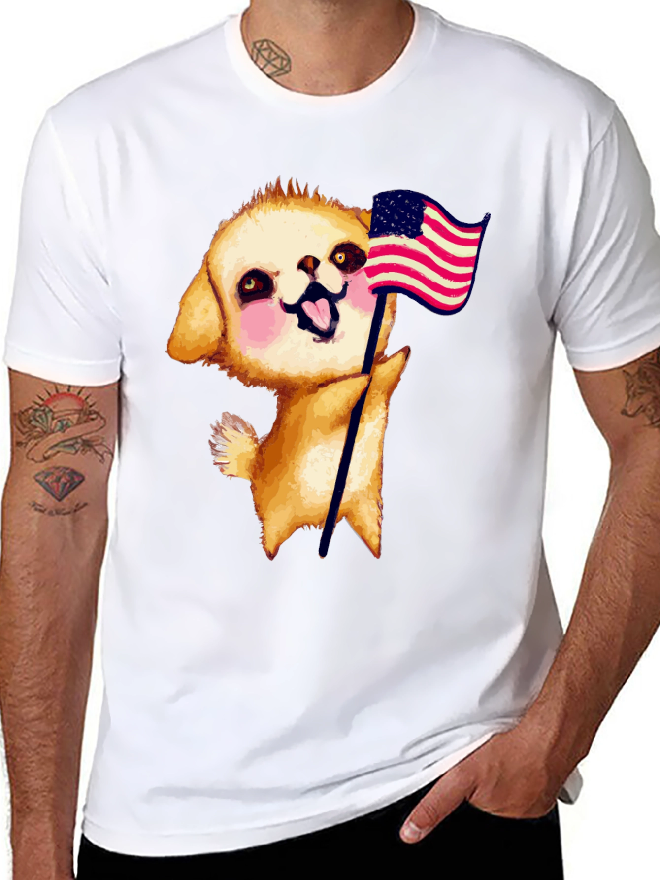 Puppy American Flag Graphic Tee