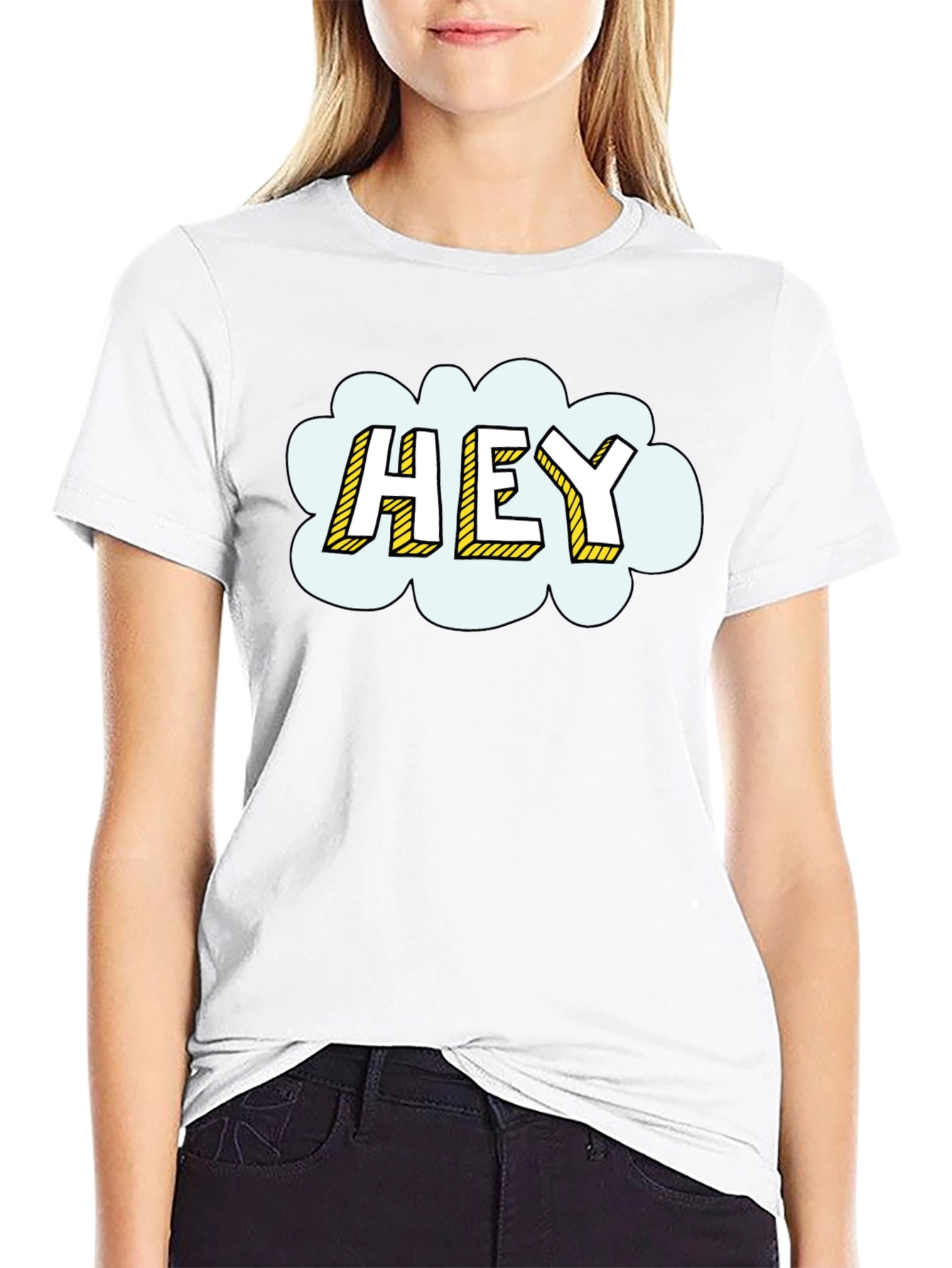 Hey Comic Style Graphic T-Shirt - Trendy Casual Wear