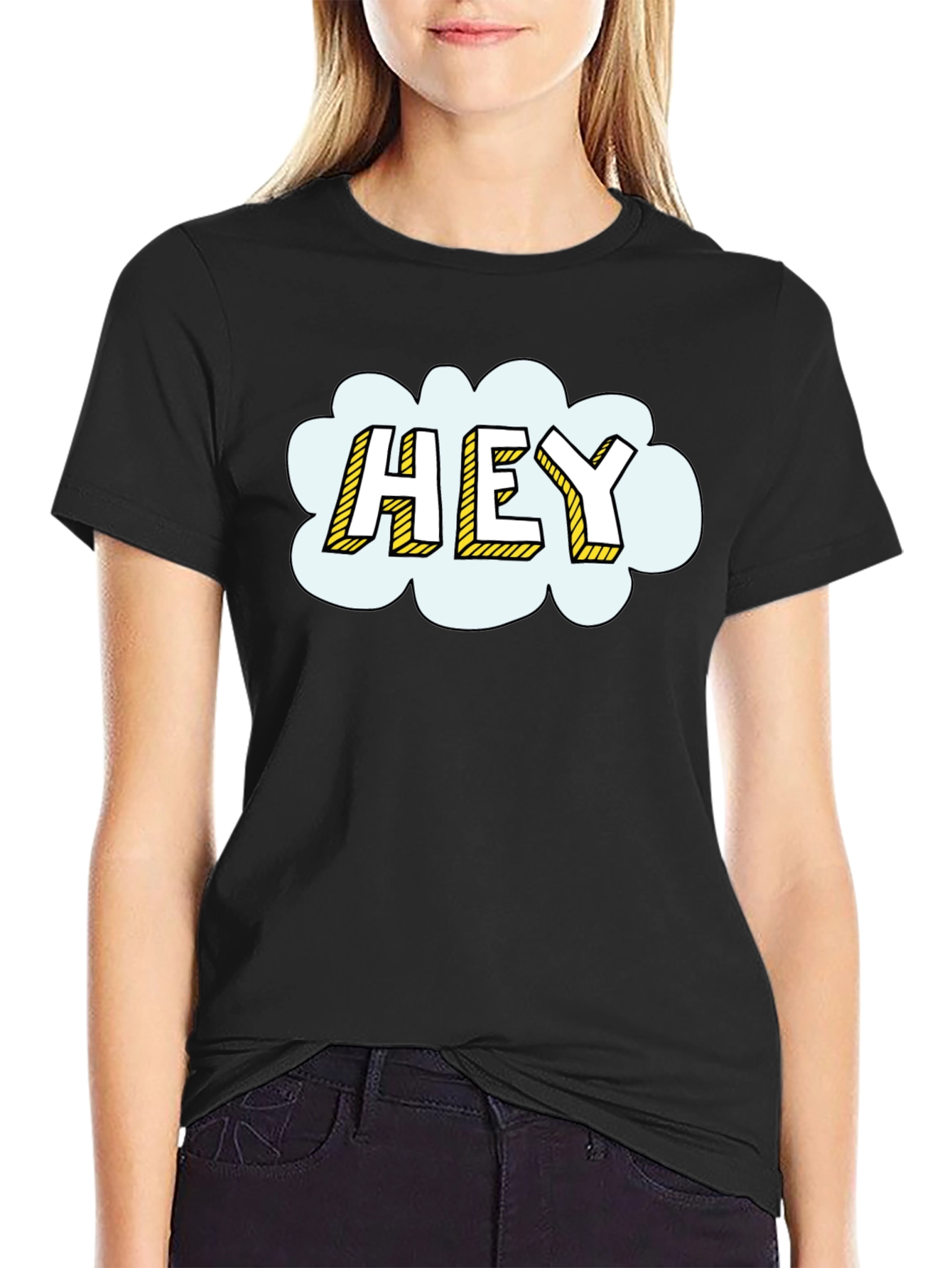 Hey Comic Style Graphic T-Shirt - Trendy Casual Wear