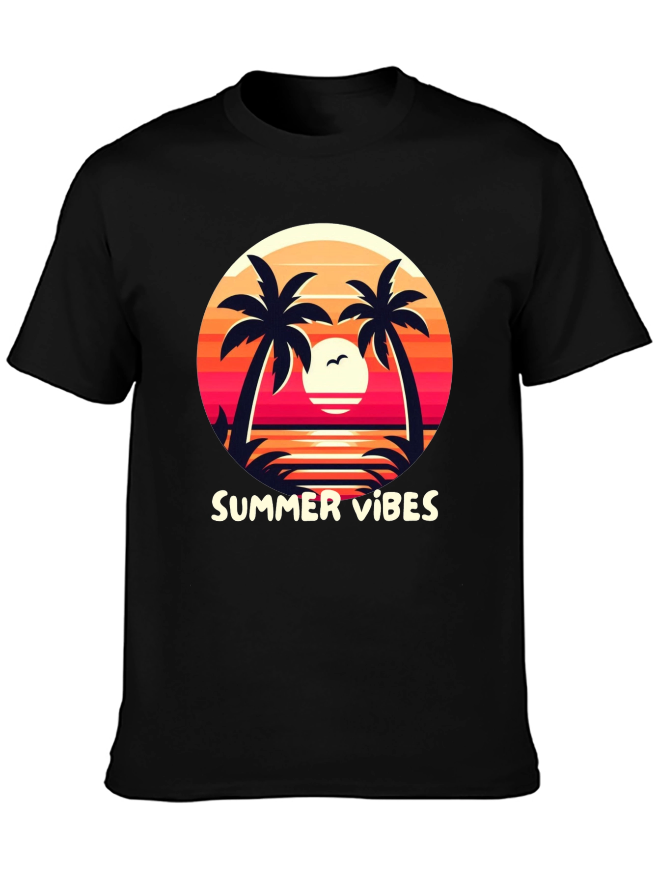 Summer Vibes Graphic Tee - Palm Tree Sunset Design
