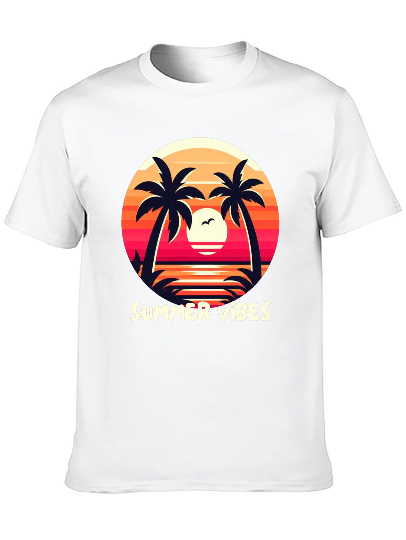 Summer Vibes Graphic Tee - Palm Tree Sunset Design