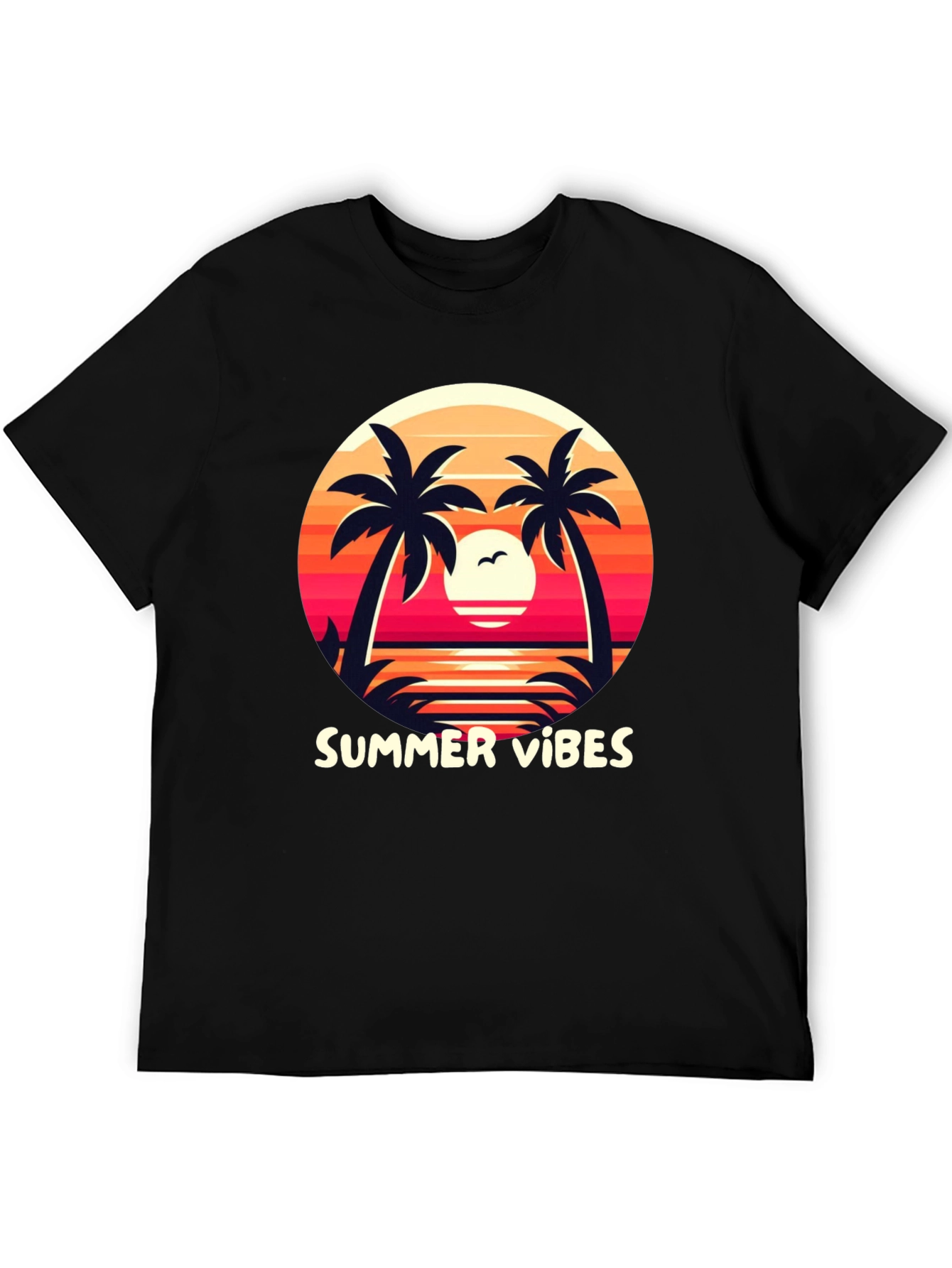 Summer Vibes Graphic Tee - Palm Tree Sunset Design