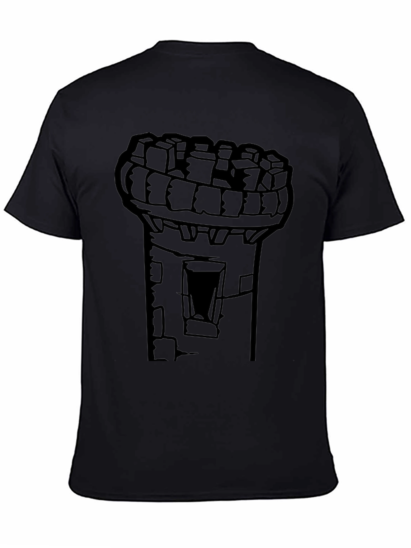 Castle Tower Graphic Tee - Black Cotton T-Shirt