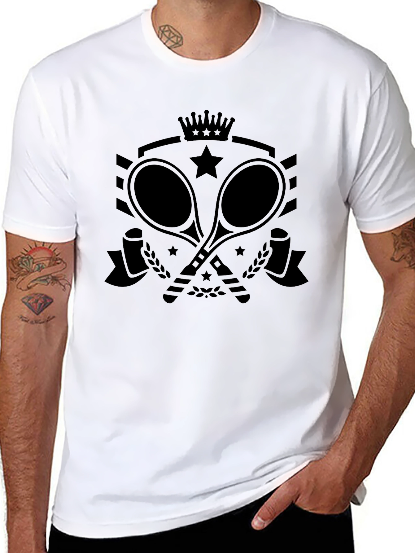 Tennis Racket Crown Star Graphic Tee - Black