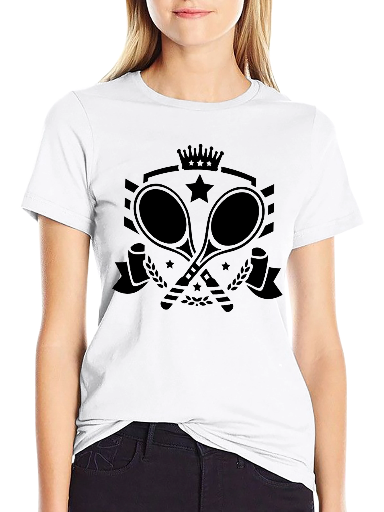 Tennis Racket Crown Star Graphic Tee - Black
