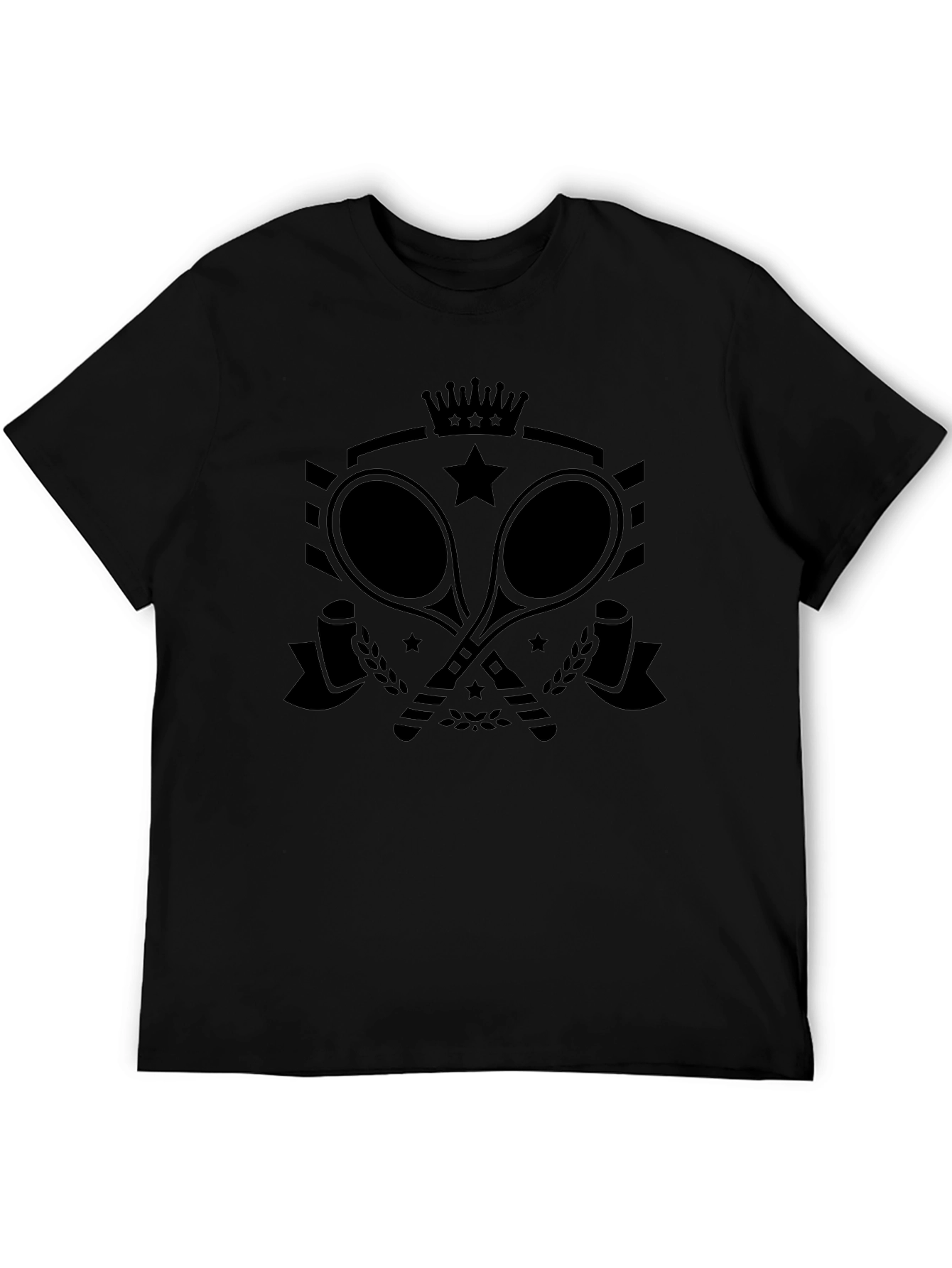 Tennis Racket Crown Star Graphic Tee - Black