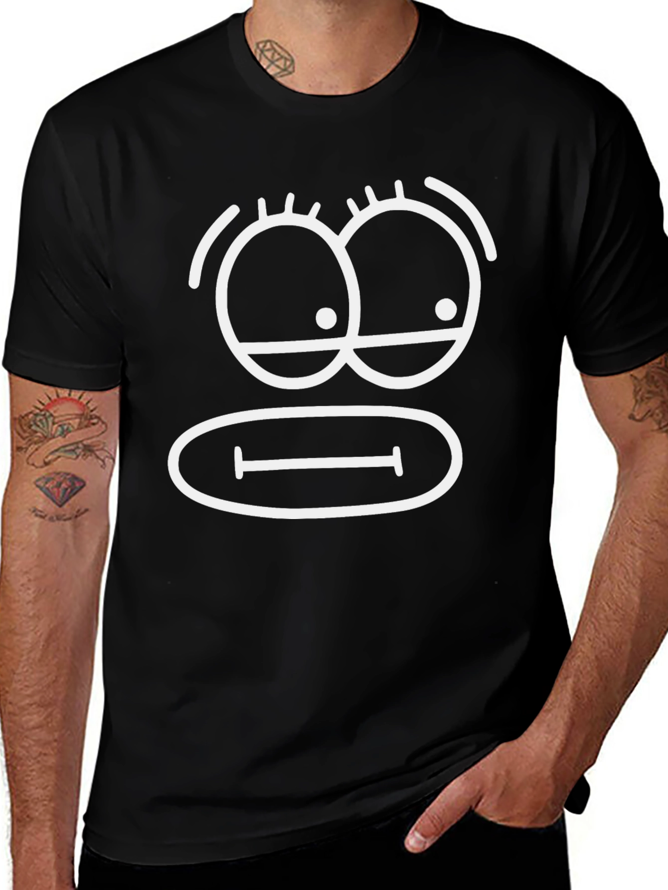 Funny Cartoon Face Black T-Shirt
