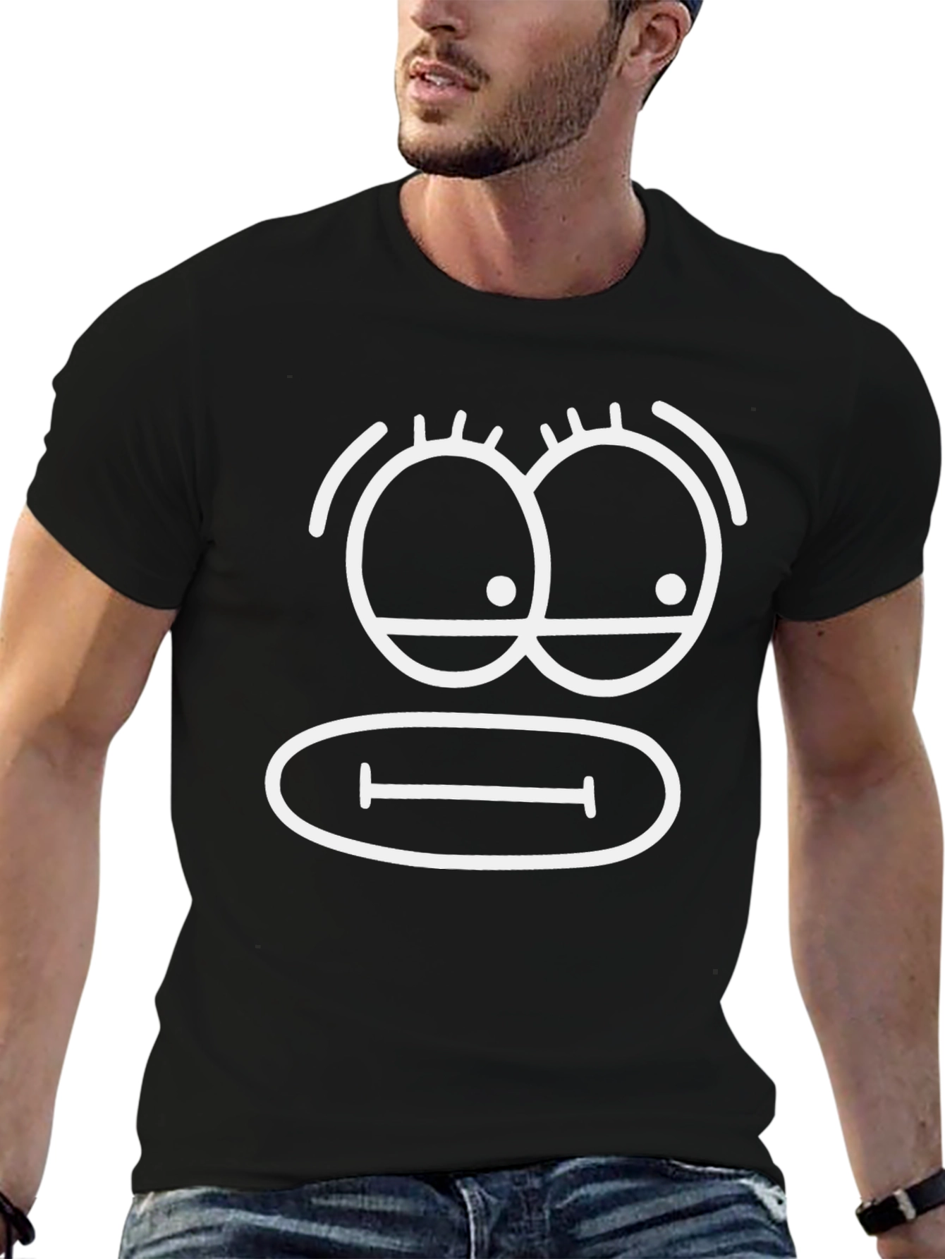 Funny Cartoon Face Black T-Shirt