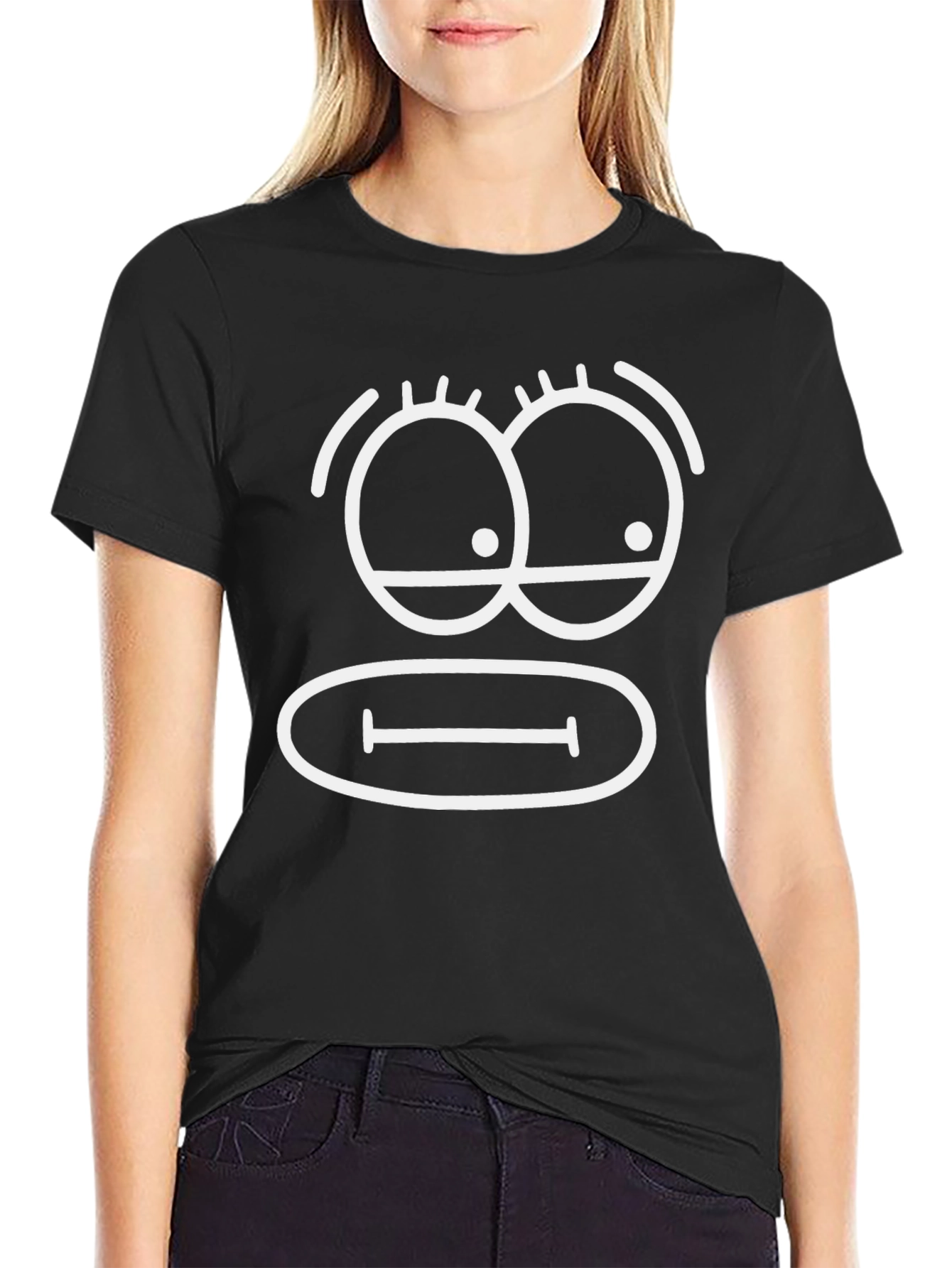 Funny Cartoon Face Black T-Shirt