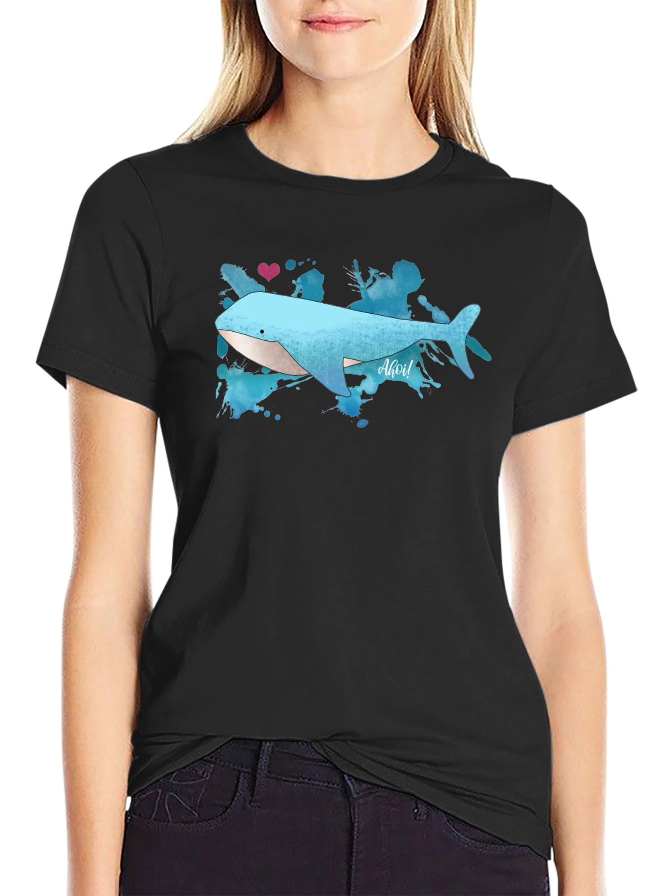 Whale Graphic Tee - Soft Black Cotton T-Shirt