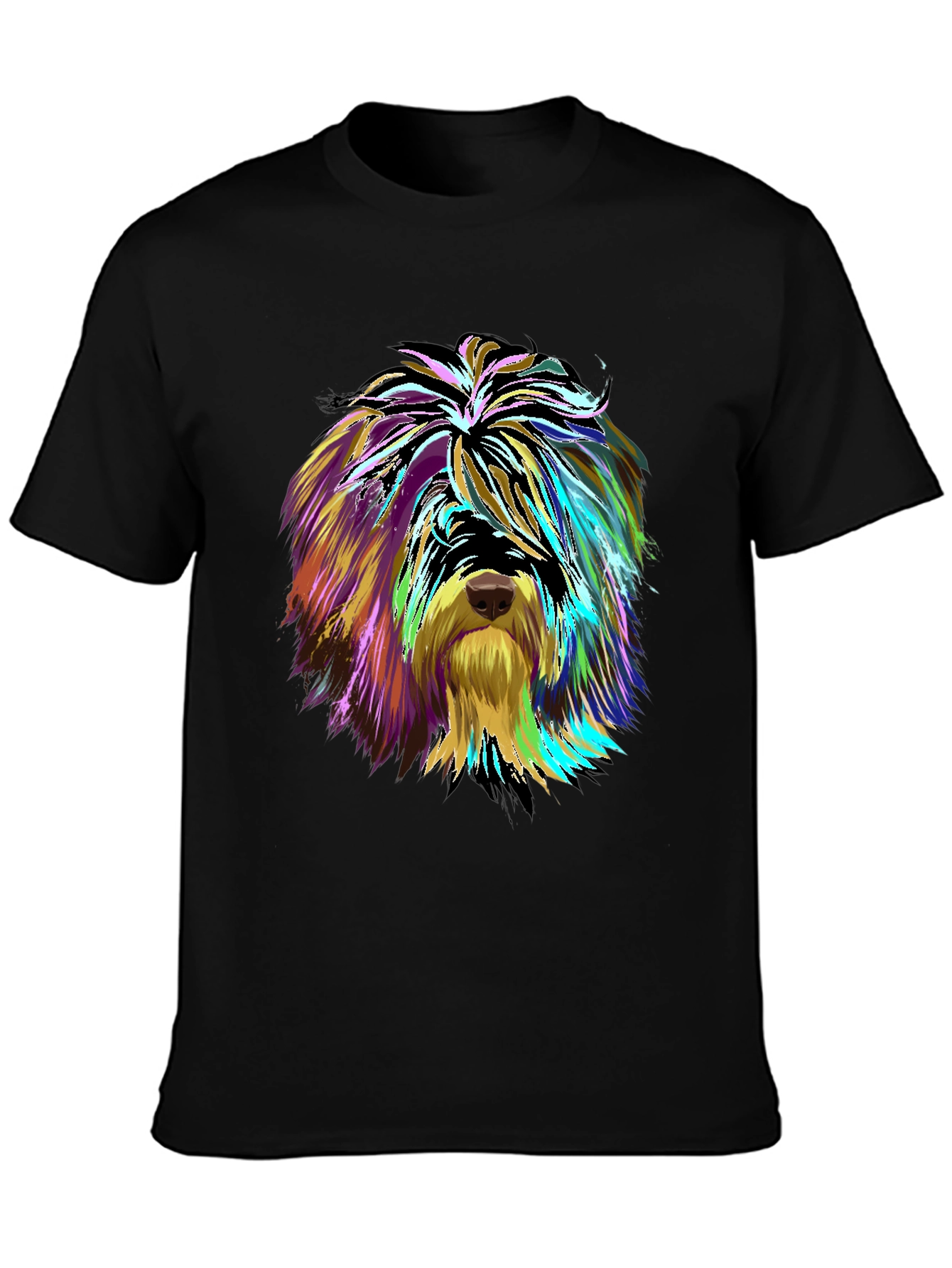 Vibrant Dog Art Graphic Tee - Unisex Black T-Shirt
