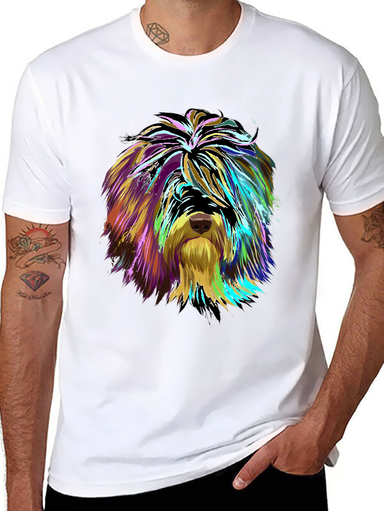 Vibrant Dog Art Graphic Tee - Unisex Black T-Shirt