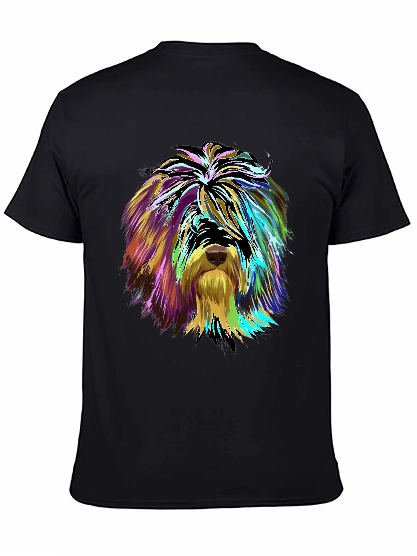 Vibrant Dog Art Graphic Tee - Unisex Black T-Shirt