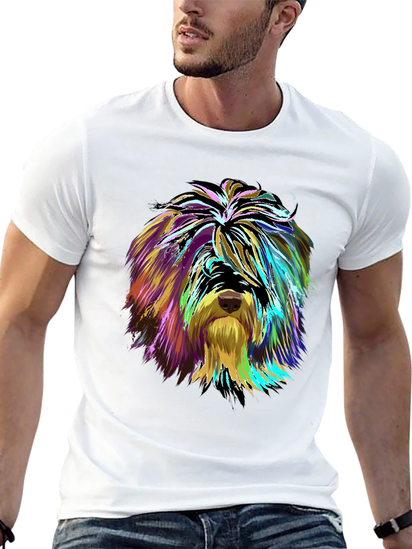 Vibrant Dog Art Graphic Tee - Unisex Black T-Shirt