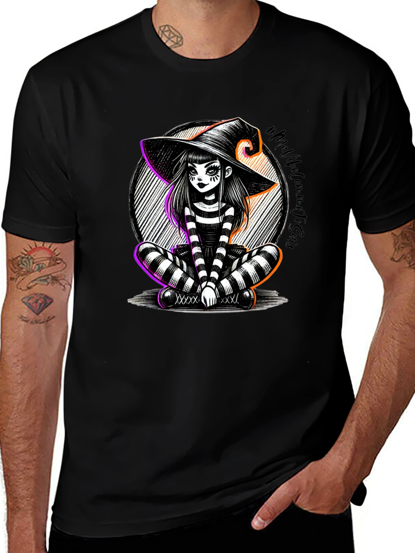Whimsical Witch Graphic T-Shirt - Halloween Style
