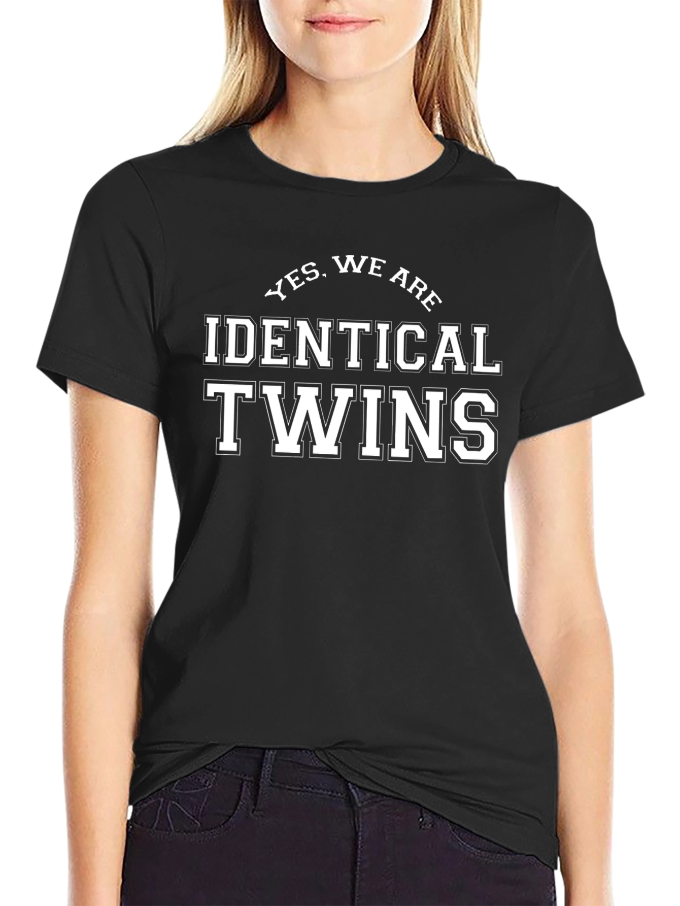 Identical Twins Graphic Tee - Black Crewneck T-Shirt