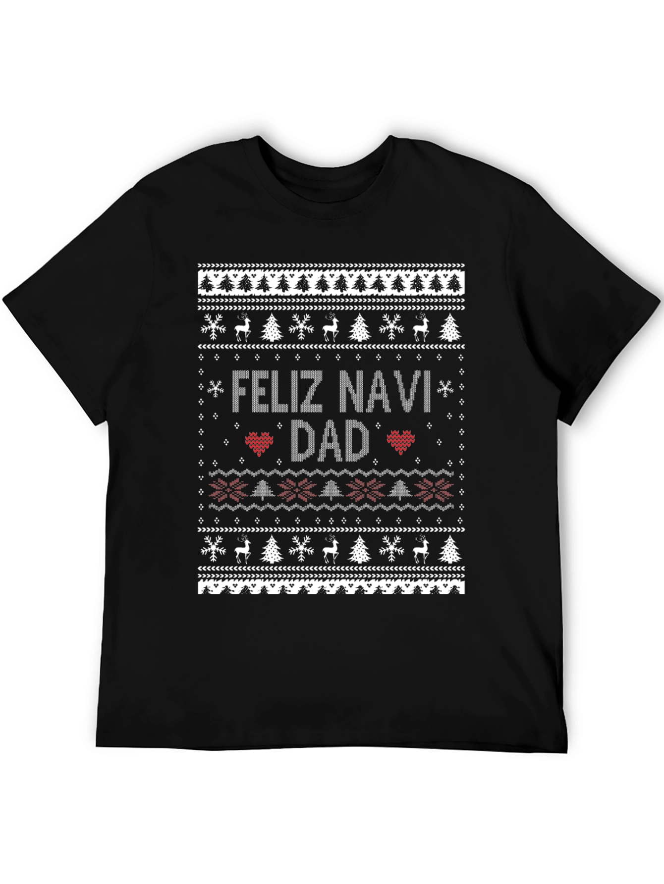 Feliz Navi Dad Christmas Sweater Style Black T-Shirt