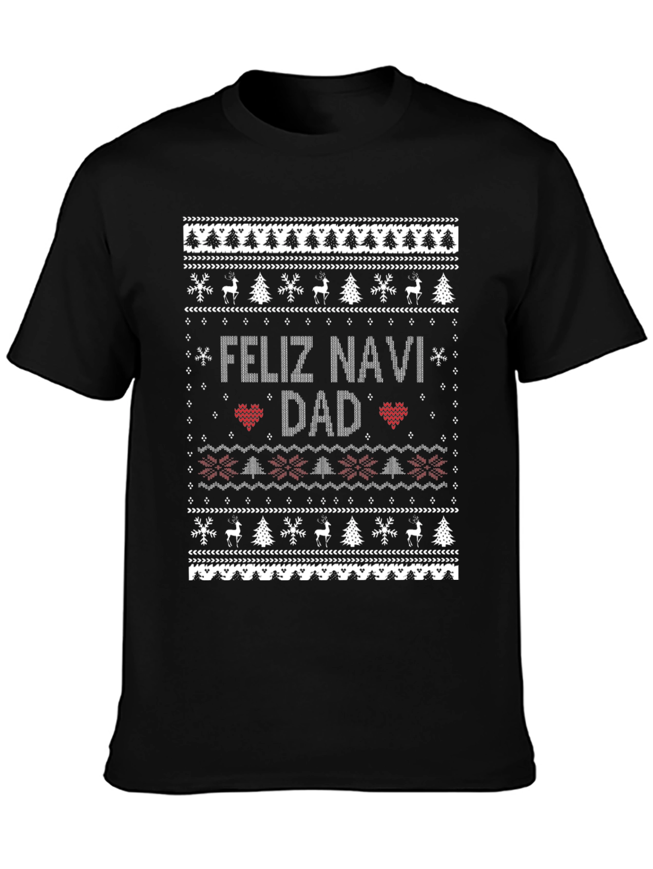 Feliz Navi Dad Christmas Sweater Style Black T-Shirt