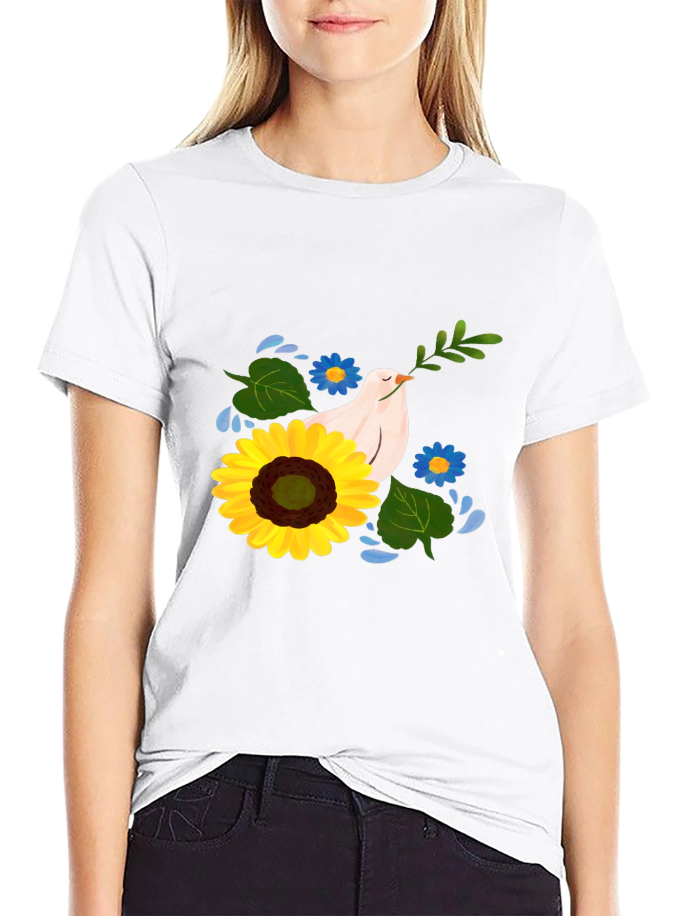 Peace Dove Sunflower Graphic Tee - Black